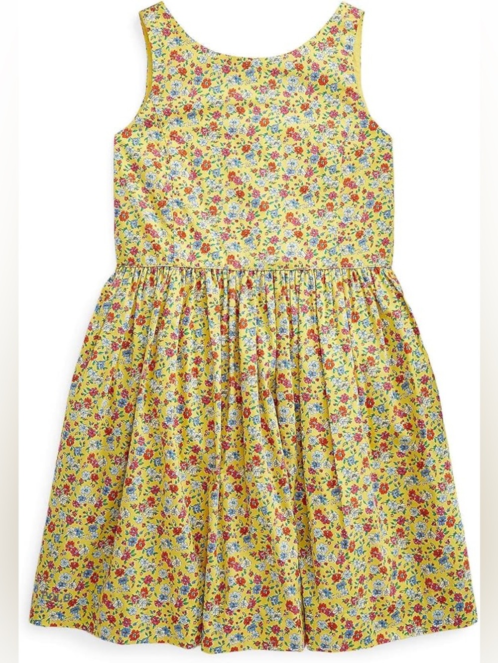 POLO RALPH LAUREN Girls Floral Cotton Poplin Dress (Big Kids) Yellow Multi 14